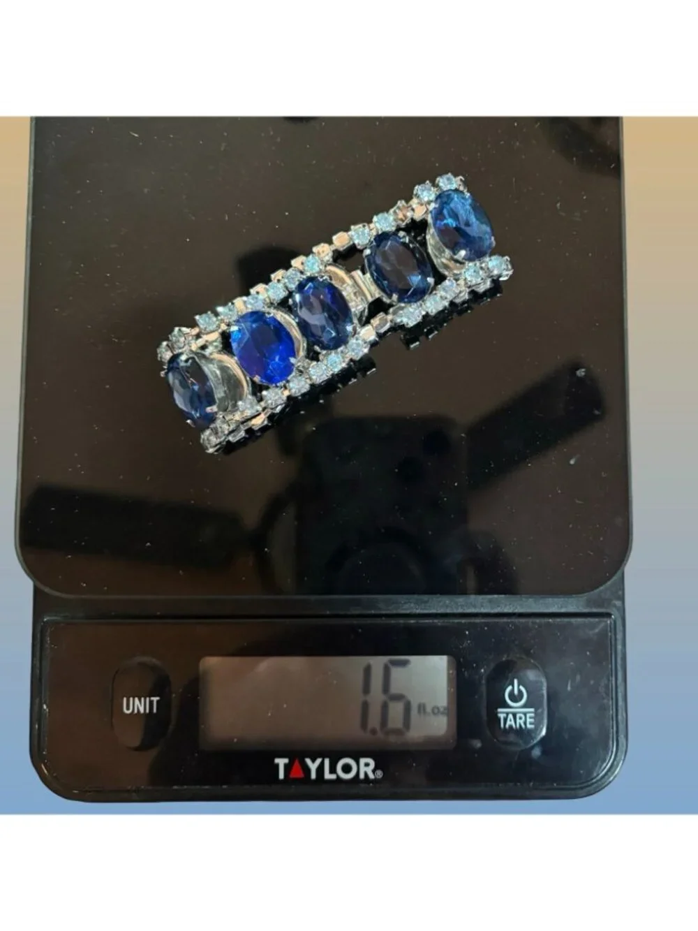 Elegant Silver-Tone Bracelet Faceted Blue Oval Stones Light Blue Crystal Accents